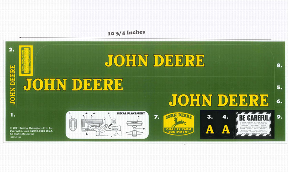 Decal John Deere A Set 1990 S Pedal Tractor Set DPJ2001 Midwest