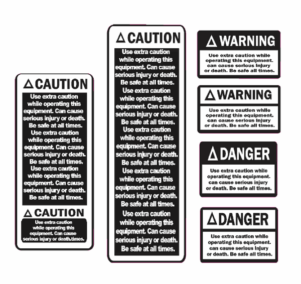 Decal 1/16 Warning Labels - White, Black 3/16" - DX009W