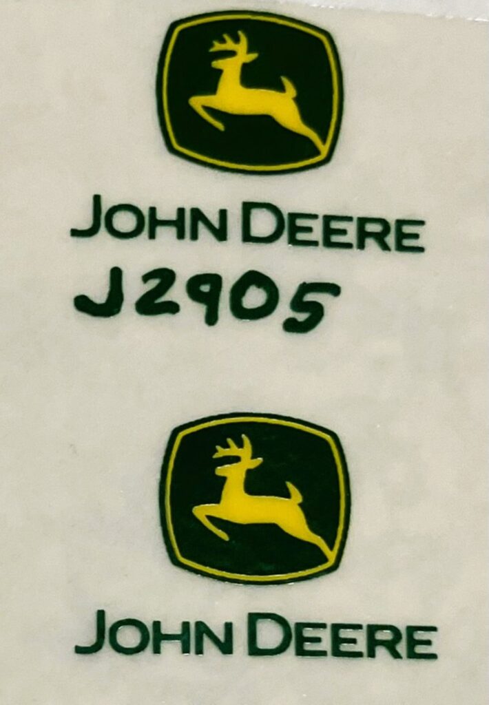 Decal John Deere Logo Yellow Deer, Green Background and Name 3/4 inch