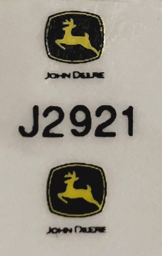Decal John Deere Logo Yellow Deer, Black Background and Name 3/16in