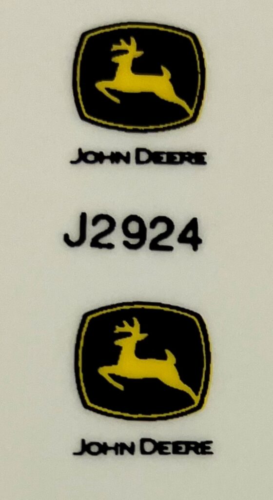 Decal John Deere Logo Yellow Deer, Green Background and Name 3/8in