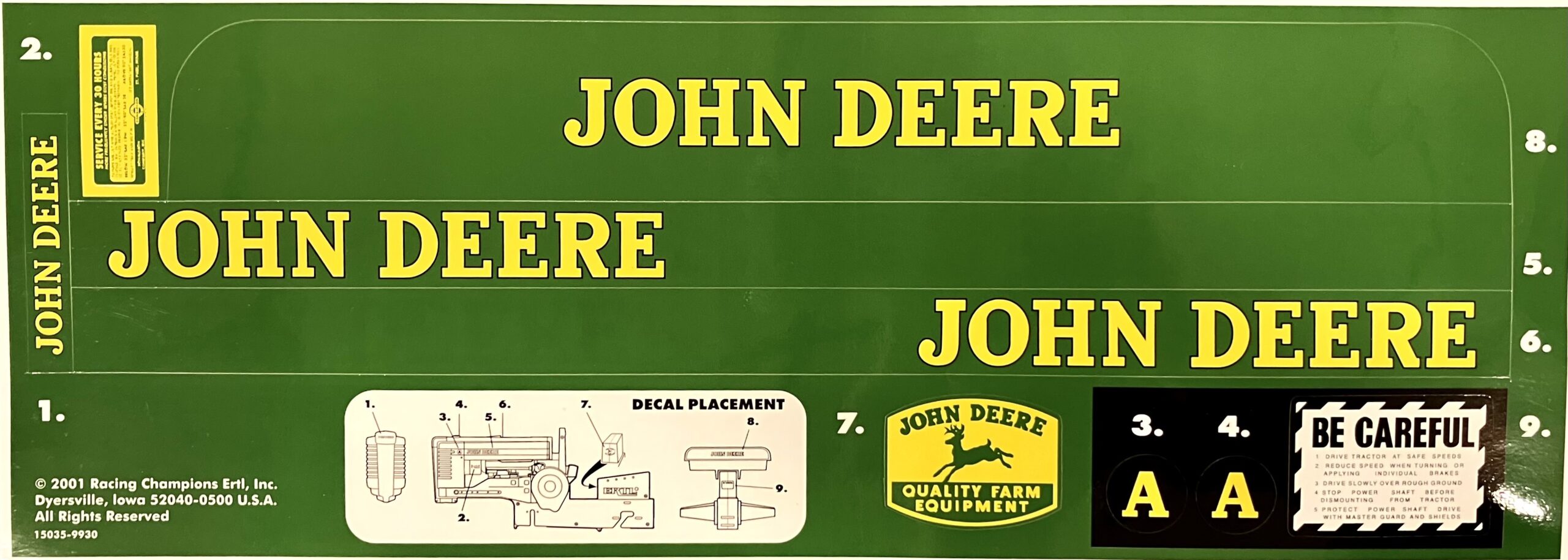 Decal John Deere A Pedal Tractor set 1990's DJ2001 Midwest Decals